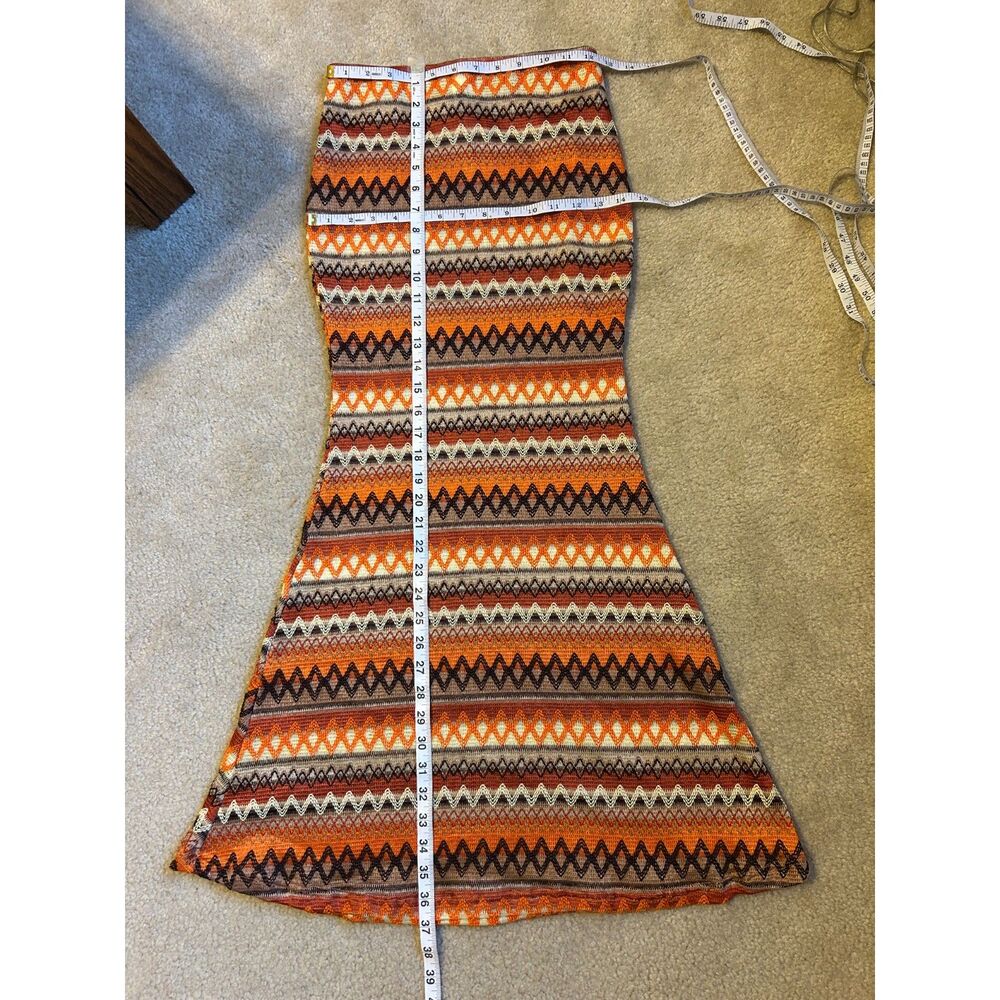 2-Piece Brown & Orange Geometric Print Top & Mermaid Maxi Skirt Coord Set - Picture 7 of 10